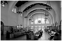 Vaulted ceiling,  waiting room of Santa Fe Depot. San Diego, California, USA ( black and white)