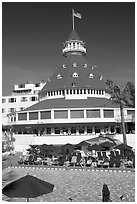 Swimming pool and tower,  Del Coronado hotel. San Diego, California, USA (black and white)