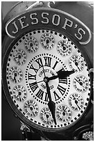 Detail of Jessops clock. San Diego, California, USA (black and white)