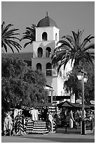 Store and church, Old Town State Historic Park. San Diego, California, USA (black and white)