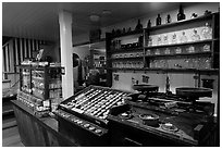 Interior of apothicary store, Old Town. San Diego, California, USA (black and white)