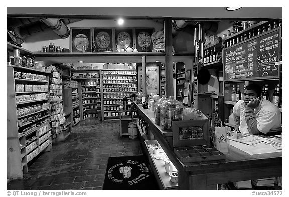 Man at the counter of Tea store,  Old Town. San Diego, California, USA