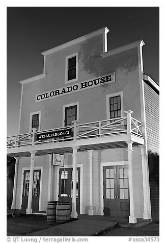 Colorado House at night, Old Town State Historic Park. San Diego, California, USA (black and white)