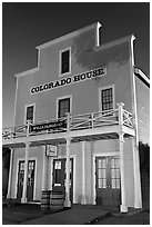 Colorado House at night, Old Town State Historic Park. San Diego, California, USA (black and white)