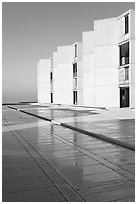 Cubist Laboratory blocks reflected in courtyard marble, Salk Institute. La Jolla, San Diego, California, USA (black and white)