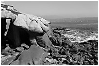 Coasline with seacave at the Cove. La Jolla, San Diego, California, USA (black and white)