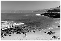 Girls on beach, the Cove. La Jolla, San Diego, California, USA ( black and white)