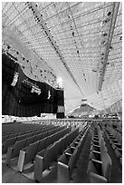 Interior of the Crystal Cathedral, with seating for 3000. Garden Grove, Orange County, California, USA (black and white)