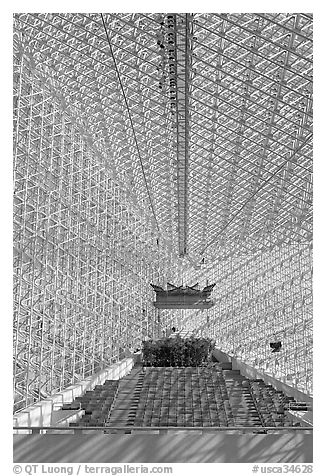 Interior structures of the Crystal Cathedral. Garden Grove, Orange County, California, USA (black and white)