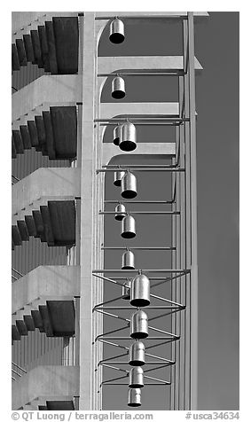 Bells in the Crystal Cathedral campus. Garden Grove, Orange County, California, USA (black and white)