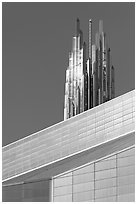 Detail of Bell Tower and Crystal Cathedral. Garden Grove, Orange County, California, USA (black and white)