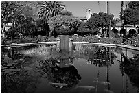 Moorish-style fountain in main courtyard. San Juan Capistrano, Orange County, California, USA (black and white)