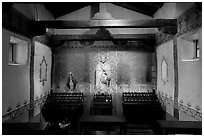 Side chapel dedicated to St Peregrine. San Juan Capistrano, Orange County, California, USA (black and white)