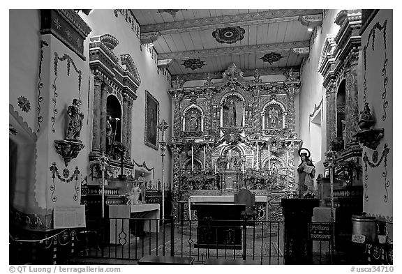 Altar and baroque retablo in the Serra Chapel. San Juan Capistrano, Orange County, California, USA