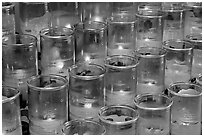 Red candles outside the Serra Chapel. San Juan Capistrano, Orange County, California, USA (black and white)