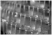 Rows of candles, narrow depth of field. San Juan Capistrano, Orange County, California, USA ( black and white)