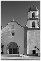 Mission basilica,  afternoon. San Juan Capistrano, Orange County, California, USA (black and white)