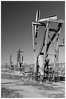 Oil pumping machines, San Ardo Oil Field. California, USA (black and white)