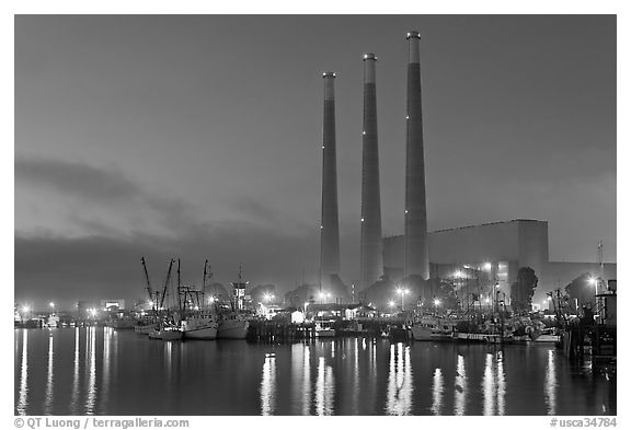 Morro Bay power plant at dusk. Morro Bay, USA