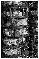 Crab traps close-up. Morro Bay, USA (black and white)