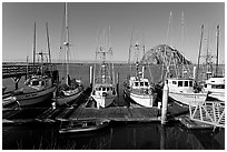 Harbor and Morro Rock, morning. Morro Bay, USA ( black and white)