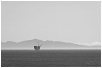 Off-shore oil extraction platform, and Channel Islands. California, USA (black and white)