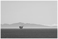 Off-shore oil extraction platform, and Channel Islands. California, USA (black and white)