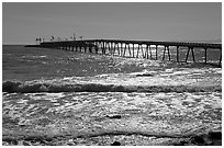 Pier and Rincon island. California, USA (black and white)