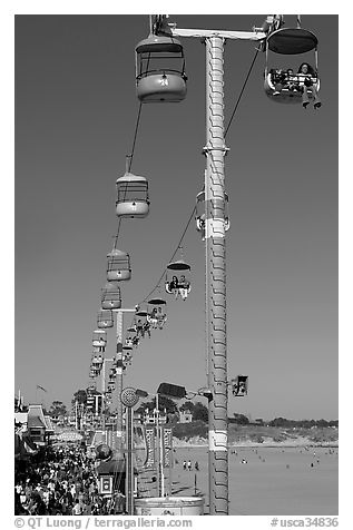 Boarwalk and aerial gondola. Santa Cruz, California, USA (black and white)