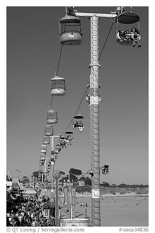 Boarwalk and aerial gondola. Santa Cruz, California, USA (black and white)