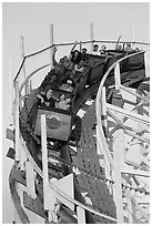 Roller coaster car, Beach Boardwalk. Santa Cruz, California, USA (black and white)