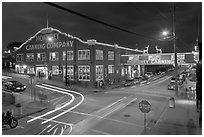 Monterey Canning Company building at night. Monterey, California, USA ( black and white)