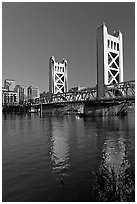 Tower bridge and Sacramento River, late afternoon. Sacramento, California, USA (black and white)