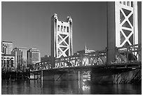 Tower bridge, a 1935 drawbridge, late afternoon. Sacramento, California, USA (black and white)
