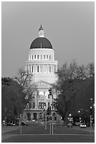 California State Capitol and Capitol Mall at dusk. Sacramento, California, USA (black and white)