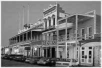 Gold-rush area buildings at night, Old Sacramento. Sacramento, California, USA (black and white)