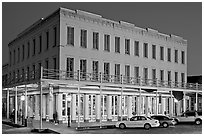 Gold-rush area building at night,  Old Sacramento. Sacramento, California, USA ( black and white)