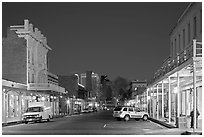 Old Sacramento street at night. Sacramento, California, USA (black and white)