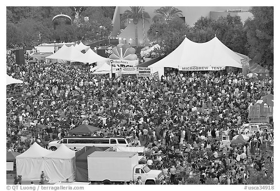 Crowds in Guadalupe River Park, Independence Day. San Jose, California, USA (black and white)