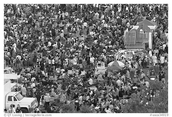 Crowd gathering in Guadalupe River Park, Independence Day. San Jose, California, USA (black and white)