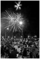 Families watching fireworks, Independence Day. San Jose, California, USA (black and white)