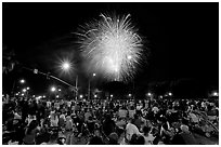 Crowds watching fireworks, Independence Day. San Jose, California, USA ( black and white)