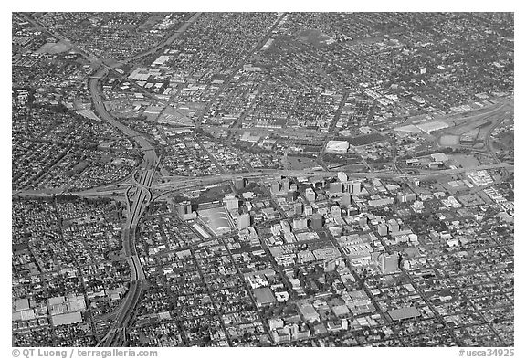 Aerial view of downtown. San Jose, California, USA (black and white)