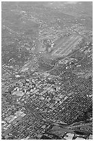 Aerial view of downtown and international airport. San Jose, California, USA (black and white)