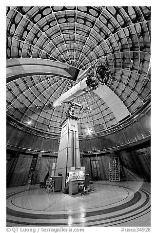 Refractive telescope, Lick obervatory. San Jose, California, USA (black and white)