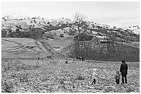 Families visiting Joseph Grant Park after a rare snowfall. San Jose, California, USA ( black and white)