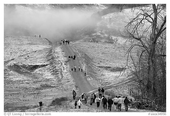 Residents visiting Joseph Grant Park after a rare snowfall. San Jose, California, USA