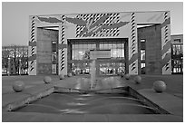 Convention center at dusk and fountains. San Jose, California, USA ( black and white)