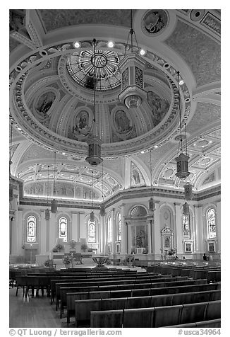 Dome and interior of Cathedral Saint Joseph. San Jose, California, USA