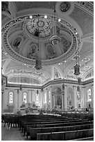 Dome and interior of Cathedral Saint Joseph. San Jose, California, USA ( black and white)